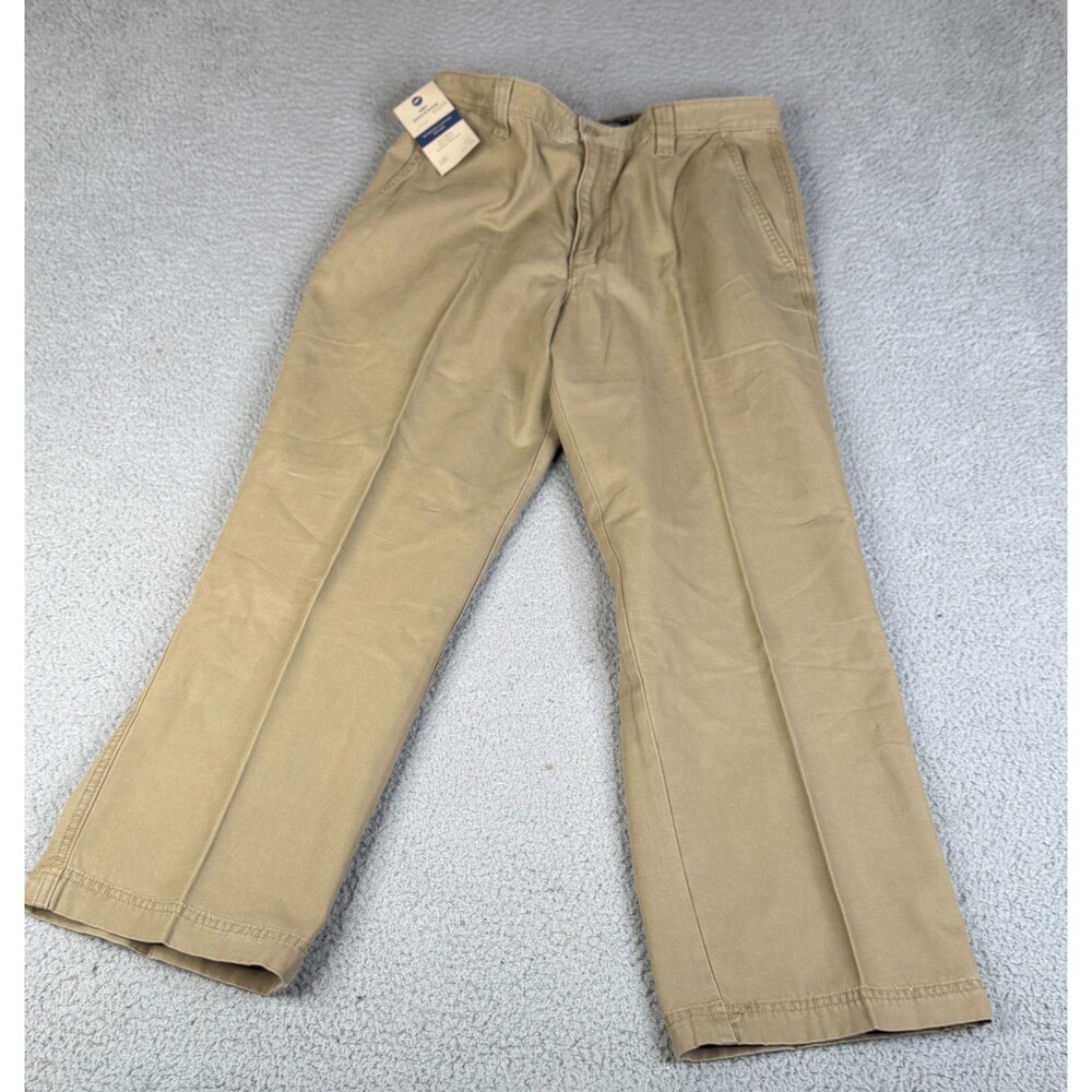 DOCKERS Pants Mens 34 x 29 Beige Relaxed Fit Washed Canvas Khaki Flat Front
